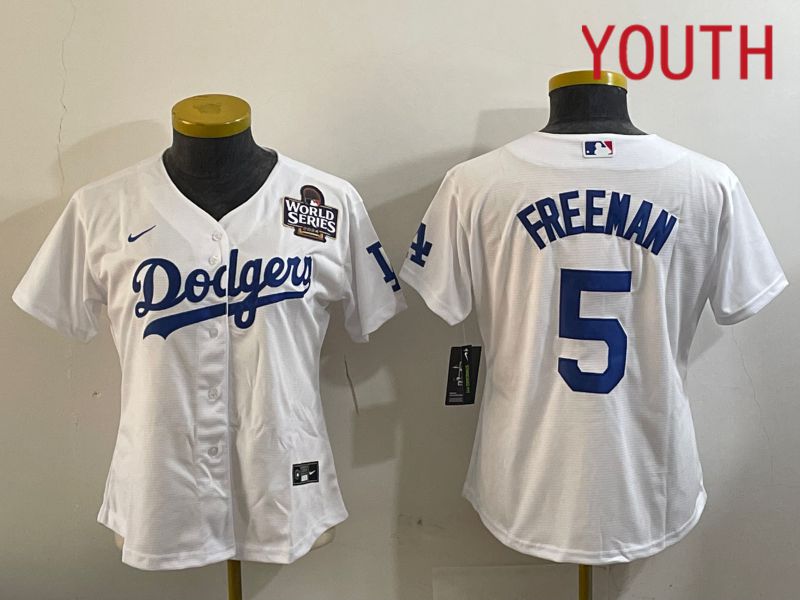 Youth Los Angeles Dodgers #5 Freeman White Game 2024 Nike MLB Jersey style 11203->youth mlb jersey->Youth Jersey